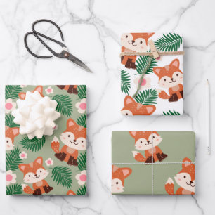 Waldtiere Fox Floral Kindergeburtstag Geschenkpapier Set