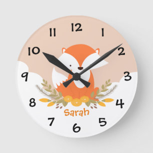 Waldtiere Fox Kids Kinderzimmer Wall Clock Runde Wanduhr