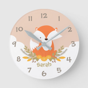 Waldtiere Fox Kids Kinderzimmer Wall Clock Runde Wanduhr