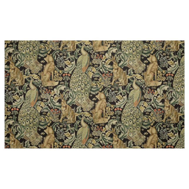 WALDTIERE, FOX, PEACOCK, HARE GREEN FLORAL STOFF (Fat Quarter (45,7 x 55,9 cm))