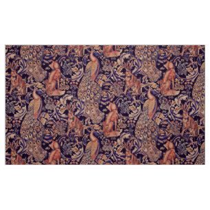 WALDTIERE, FOX, PEACOCK, HARE, PINK BLUE FLORAL STOFF