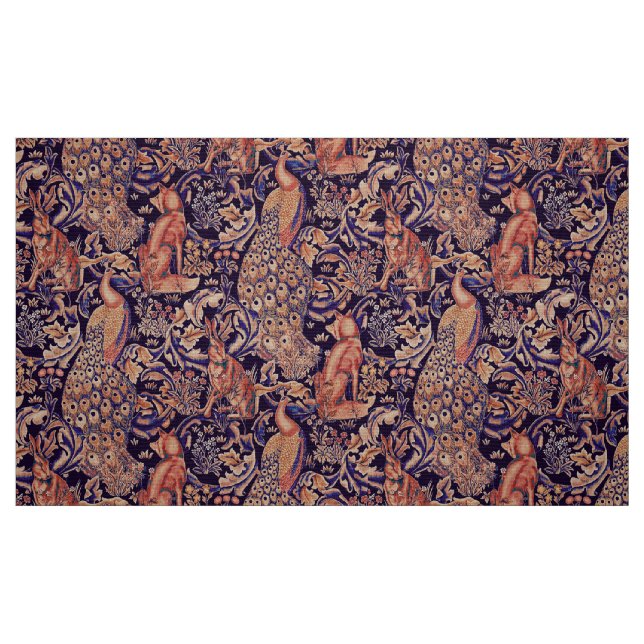 WALDTIERE, FOX, PEACOCK, HARE, PINK BLUE FLORAL STOFF (Fat Quarter (45,7 x 55,9 cm))