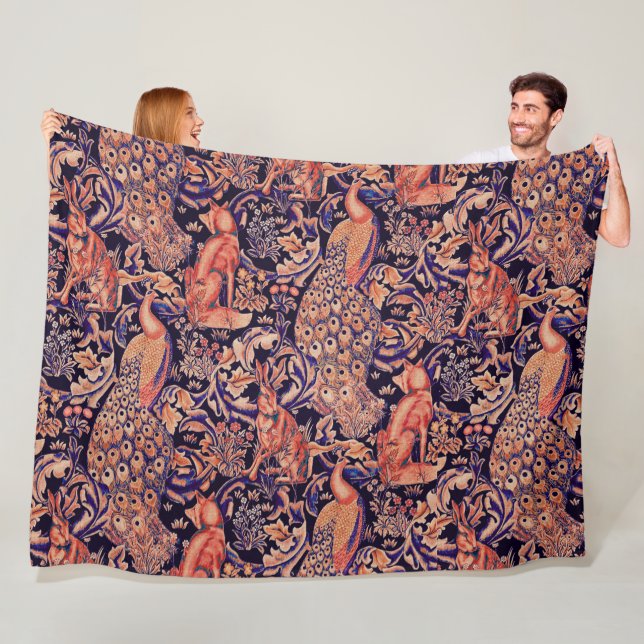 WALDTIERE, FOX, PEACOCK, HARTPINK BLUE FLORAL FLEECEDECKE (Beispiel)