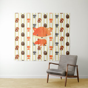 Waldtiere Fox Raccoon Tapestes Wandteppich