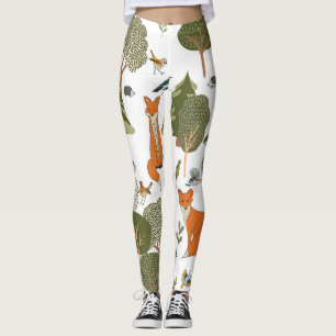 Waldtiere: Füchse, Vogelmuster Leggings