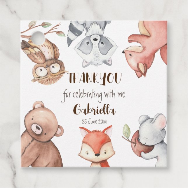 Waldtiere Geburtstag personalisiert Geschenkanhänger (Vorderseite)