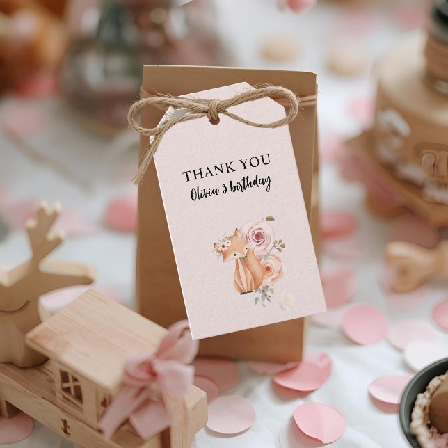 Waldtiere Geburtstag Rosa Flora Geschenkanhänger (Von Creator hochgeladen)
