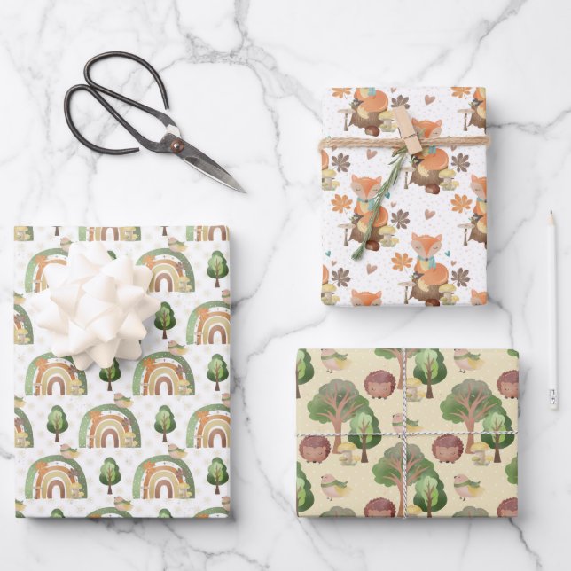 Waldtiere Geschenkpapier Set (Vorderseite)
