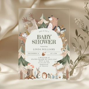 Waldtiere geschlechtsneutral rustikale Babydusche Acryleinladungen