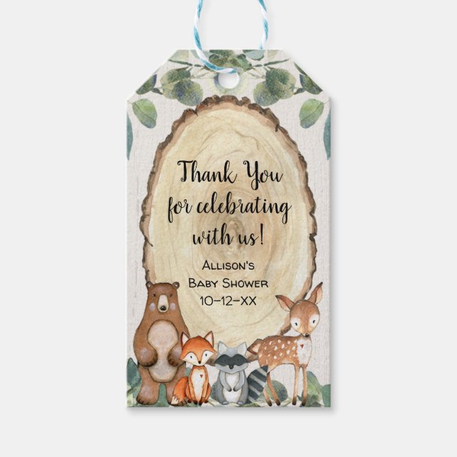 Waldtiere geschlechtsneutrale Babydusche Geschenkanhänger (Vorderseite)