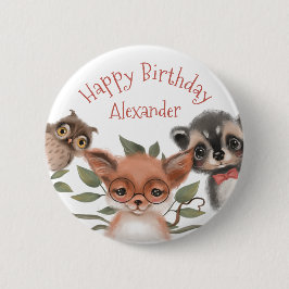 Waldtiere glücklich zum Geburtstag für Junge Button