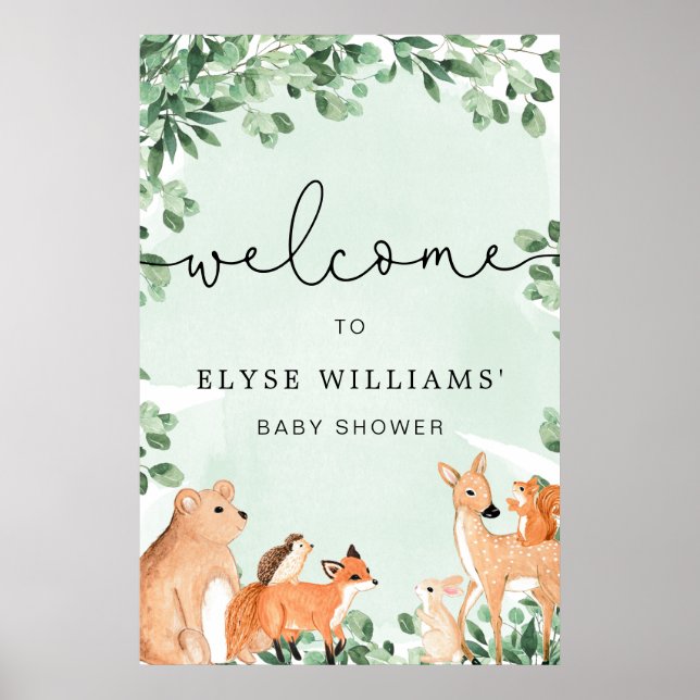Waldtiere Grünes Begrüßungspapier Poster (Vorne)
