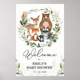 Waldtiere Grünpflanzen Gold Forest Welcome Baby Poster