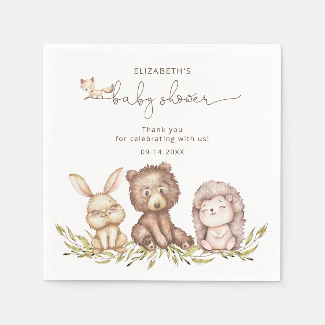 Waldtiere Grünpflanzen neutrale Babydusche Serviette (Vorderseite)