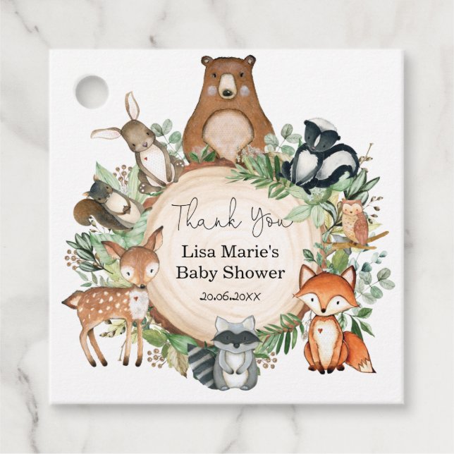 Waldtiere Grünwälder Kinderdusche Party Geschenkanhänger (Vorderseite)