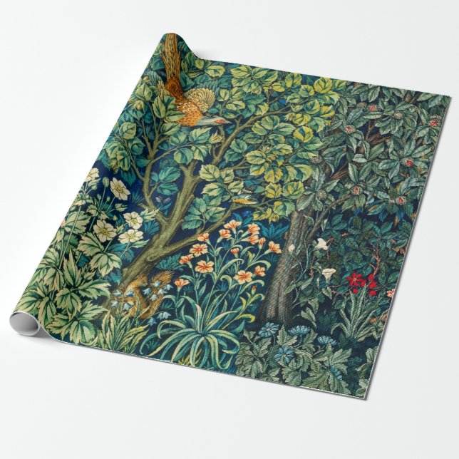 WALDTIERE Hares, Pheasant Bird, grüne Blüte Geschenkpapier (Ungerollt)
