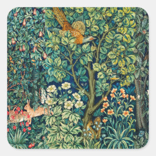 WALDTIERE Hares, Pheasant Bird, grüne Blüte Quadratischer Aufkleber
