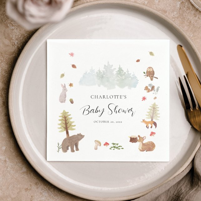 Waldtiere Herbst Herbst Babyduschpapier Serviette (Rustic Forest Animals Watercolor Baby Shower Paper Napkin)