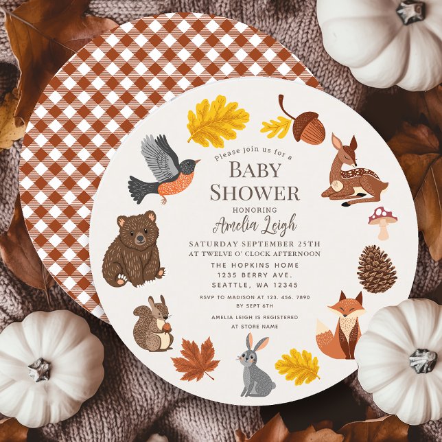 Waldtiere Herbst Herbstkranz Babyparty Einladung (Von Creator hochgeladen)