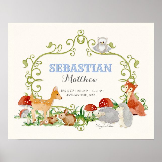 Waldtiere Hirsch Fox Boy Neugeborene Geburtsstände Poster (Vorne)