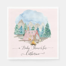 Waldtiere Hirschbär Rustikale rosa Babydusche Serviette