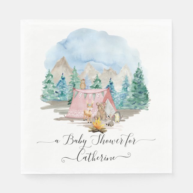Waldtiere Hirschbärenblume Rustikale Babydusche Serviette (Vorderseite)