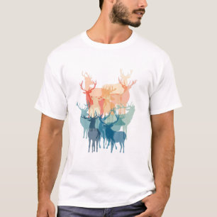 Waldtiere Hirsche Aquarell Vintage Wälder Und T-Shirt