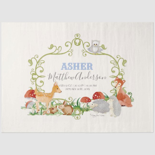 Waldtiere Hirschfocken-Igel Geburtsstände Seidenpapier (Vorderseite)