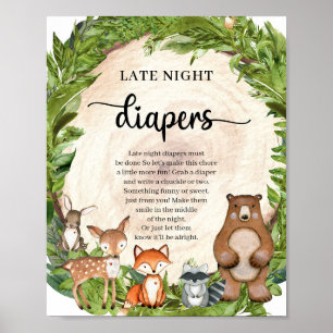 Waldtiere Holzlog Spate Night Diapers Spiel Poster