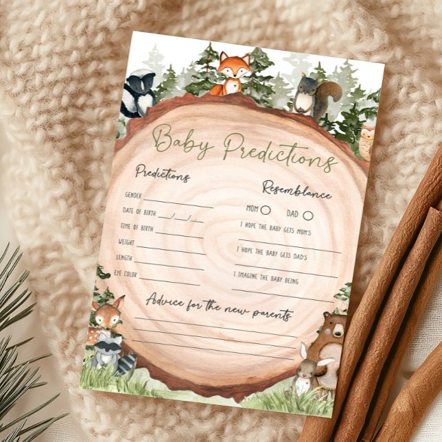 Waldtiere Holzscheibe Baby Vorhersage Spiel (Boy Woodland Animals Baby Shower Baby Predictions)