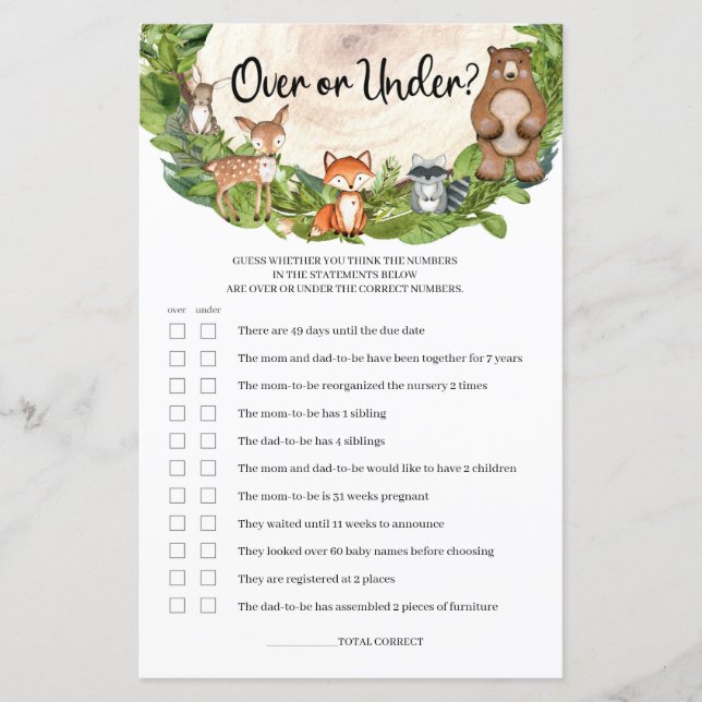 Waldtiere Holzschnitt über oder unter Wild (Vorderseite)