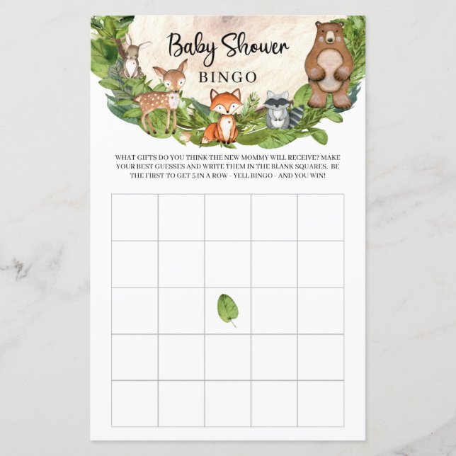 Waldtiere Holzschnitzel Grüne Baby Bingo (Vorderseite)