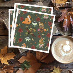 Waldtiere im Herbst grün Serviette
