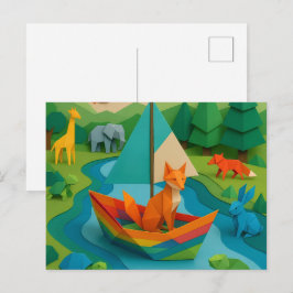 Waldtiere im Origami-Stil – Bunte Origami-Wildnis  Feiertagspostkarte