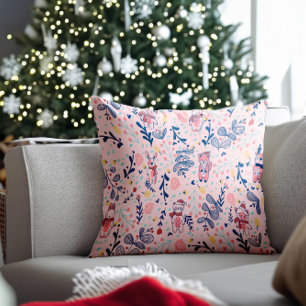 Waldtiere im rosafarbenen gemütlichen Winterwald Kissen