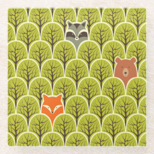 Waldtiere im Vintage-Muster Glasuntersetzer