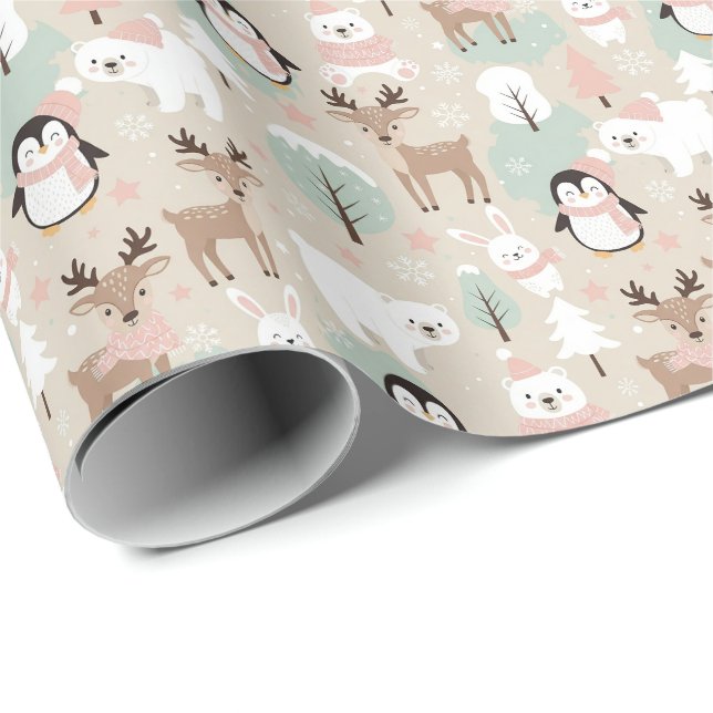 Waldtiere im Winterwald Whimsical Geschenkpapier (Rolleneckpunkt)