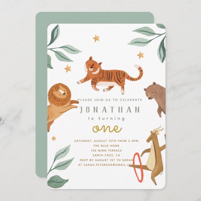 Waldtiere in Aquarellen, die einen Geburtstag feie (Vorne/Hinten)