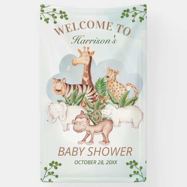 Waldtiere Jungle Greenery Kinderdusche Banner (Vertikal)