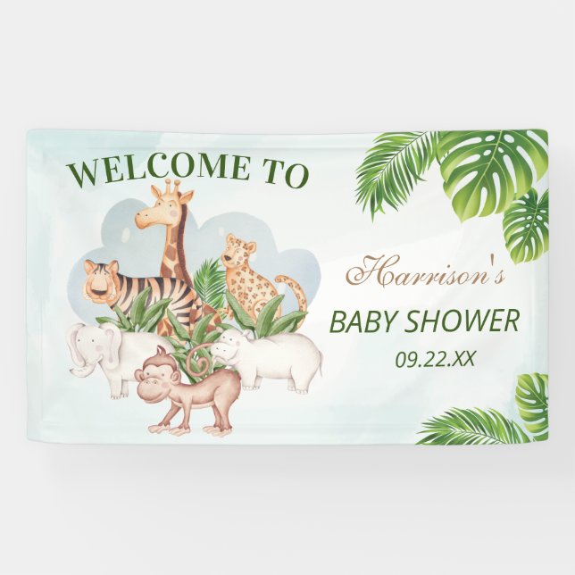 Waldtiere Jungle Greenery Kinderdusche Banner (Horizontal)