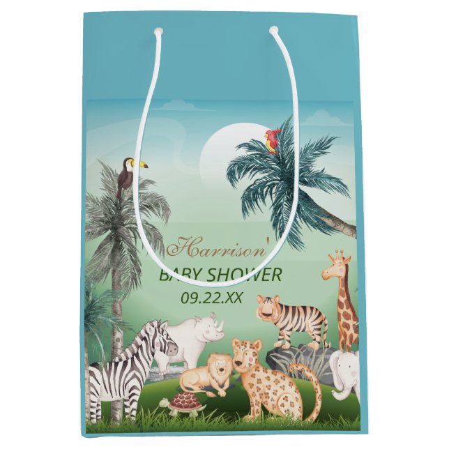 Waldtiere Jungle Greenery Kinderdusche Mittlere Geschenktüte (Vorderseite)