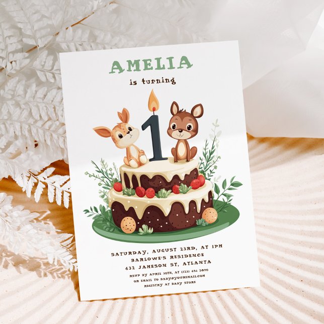 Waldtiere Kind zum ersten Geburtstag Einladung (Woodland Forest Animals Child's First Birthday Invitation)