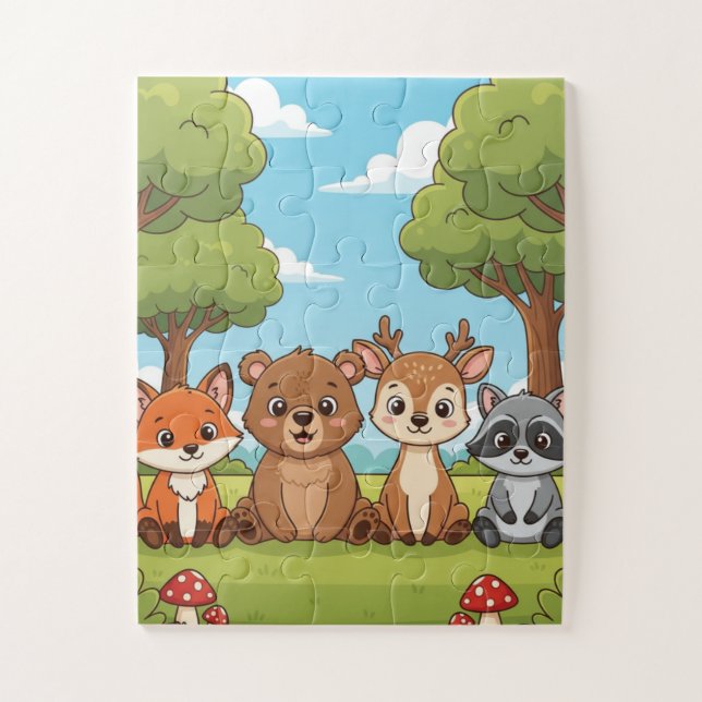Waldtiere Kinderpuzzle | Süßer Fuchs Bär Hirsch  Puzzle (Vertikal)