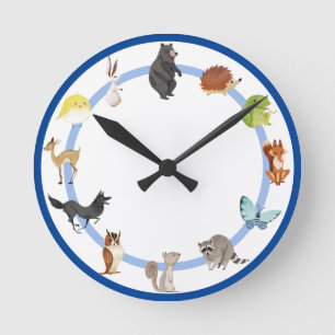 Waldtiere Kinderzimmer Hirsch Fuchs Kaninchen Runde Wanduhr