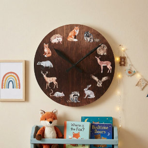 Waldtiere Kinderzimmer Reh Fuchs Kaninchen Runde Wanduhr