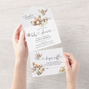 Waldtiere Kürbis Herbst Floral Baby Shower All In One Einladung