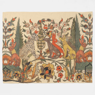 WALDTIERE, LEOPARD, JACKALS, RABBITS, BLUME FLEECEDECKE