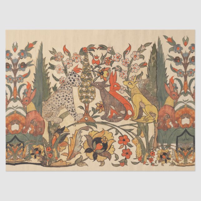 WALDTIERE, LEOPARD, JACKALS, RABBITS, BLUME SEIDENPAPIER (Vorderseite)