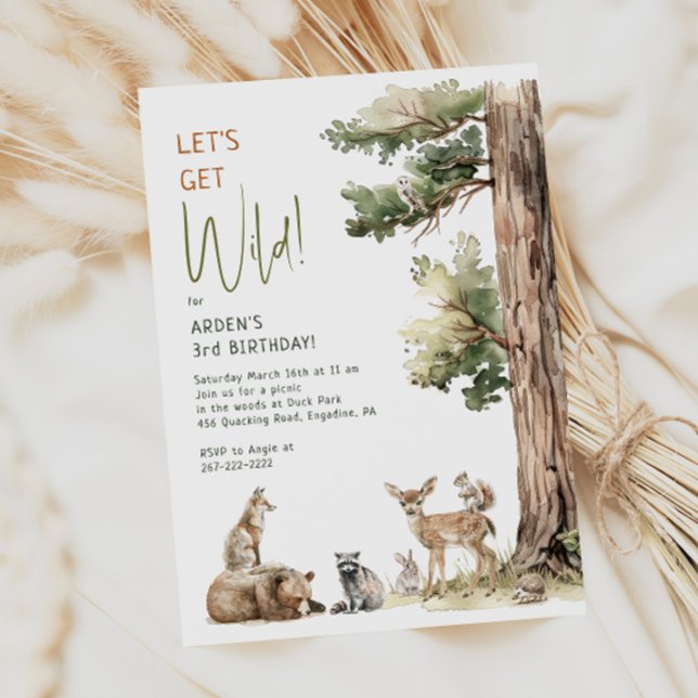 Waldtiere "Let's Get Wild" Kindergeburtstag Einladung (Von Creator hochgeladen)