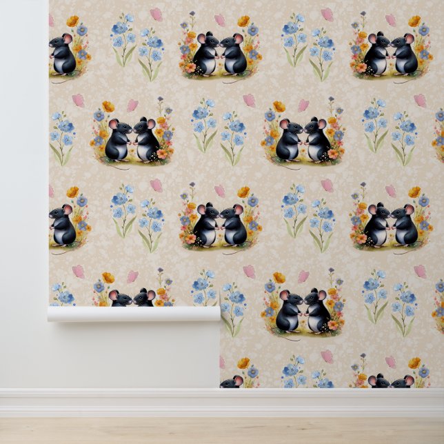 Waldtiere Liebe Mice Floral Butterfly Tapete (Anwendung)